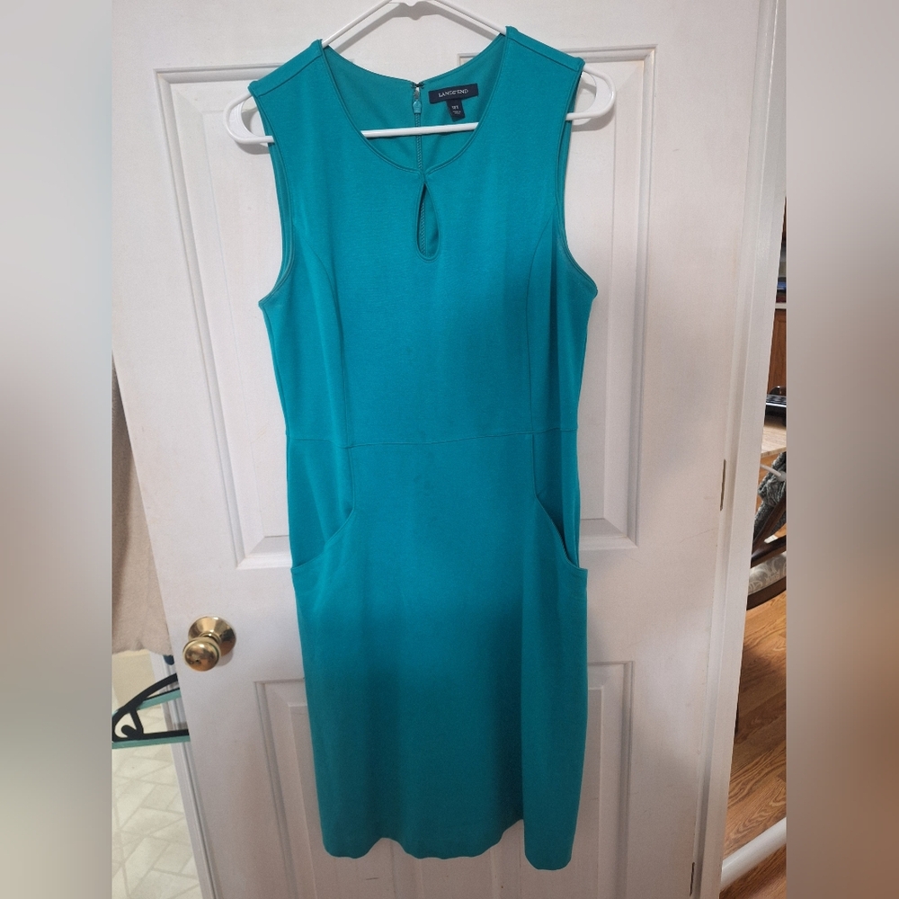 Lands' End Teal Sleeveless Shift Dress with Keyhole Detail